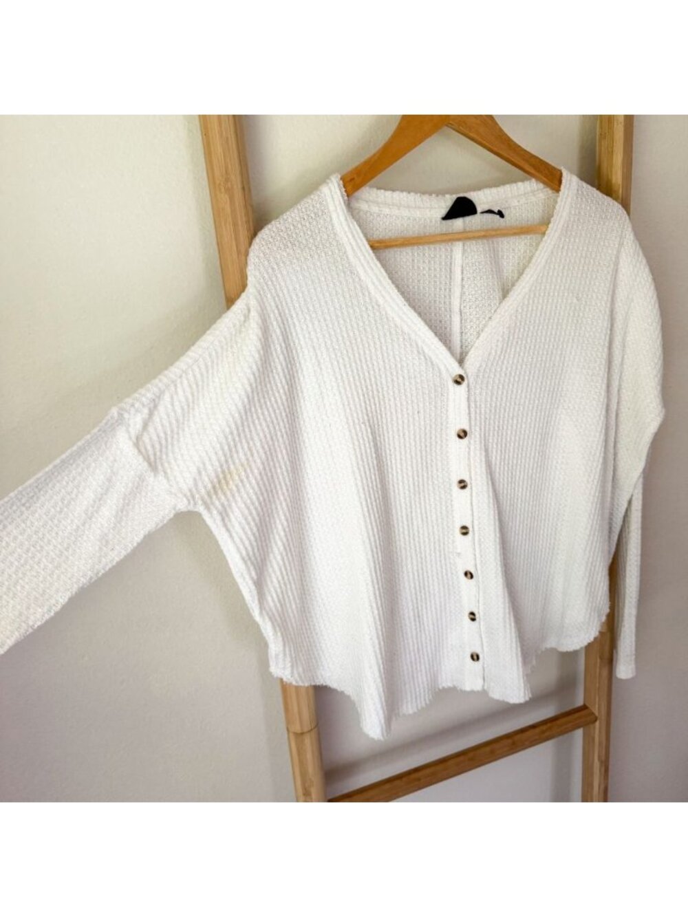 Urban Outfitters Out From Under White Waffle Knit Button Front Sweater XS - Picture 3 of 7